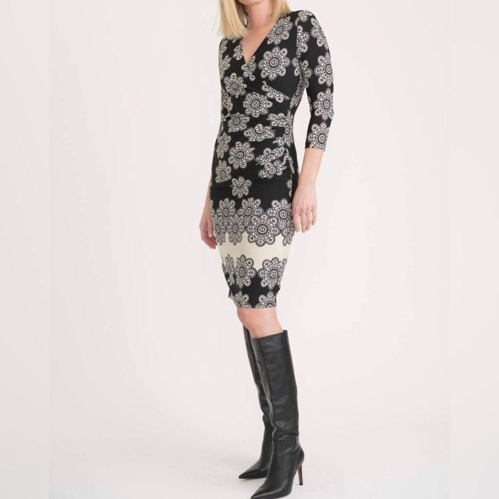 Joseph Ribkoff Floral Black and Cream Midi Dress Size 10